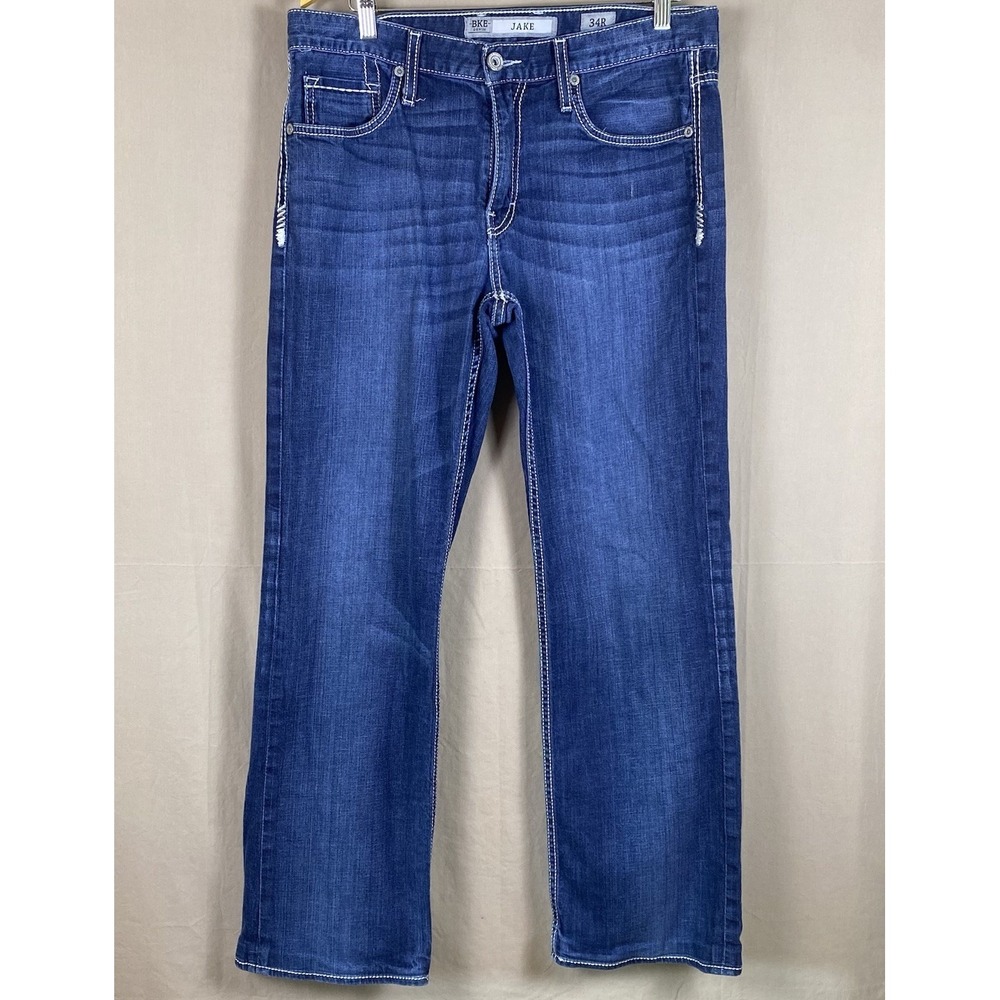 BKE Buckle Jake Straight Leg Stretch Jean Mens 34x29 Dark Wash Western Inky Wash